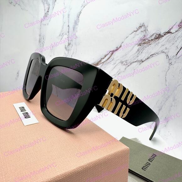 New MIU MIU Sunglasses Black Square 2026 Gold Metal Logo Women Authentic w/ Case main image 7